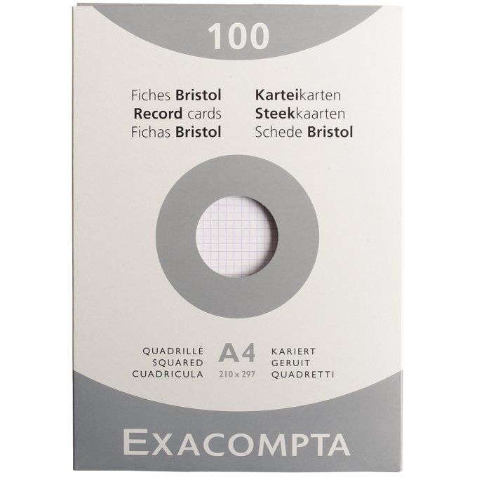 EXACOMPTA Etui de 100 fiches bristol non perforées carte forte 205 g blanc 5x5 format 21x29,7 cm