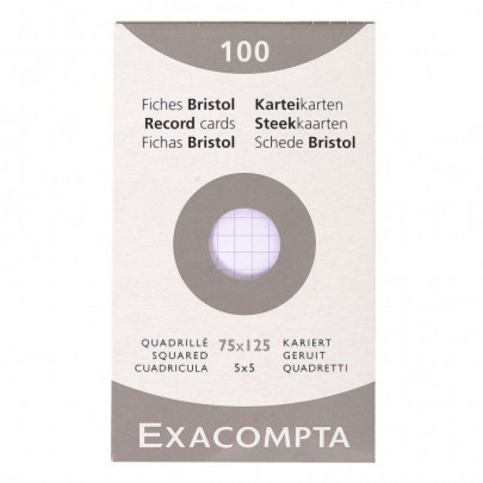 EXACOMPTA  100 Fiches bristol 75x125mm petits carreaux blanc