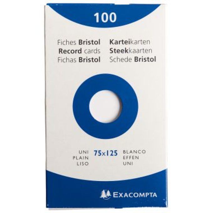 EXACOMPTA Boîte de 100 fiches bristol non perforées carte forte 210 g uni blanc 7,5 x 12,5 cm