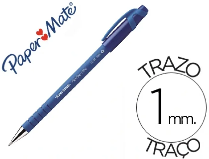 Stylo-bille PAPERMATE flexgrip ultra cap pointe moyenne 1mm clip pratique coloris bleu.