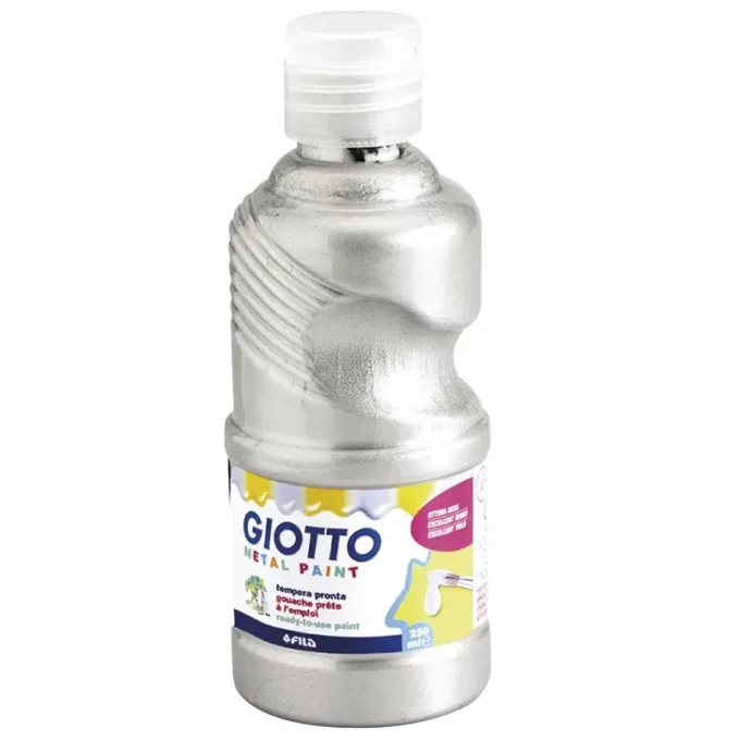 GIOTTO Gouache liquide giotto tous supports sechage rapide coloris argent metallise flacon 250ml.