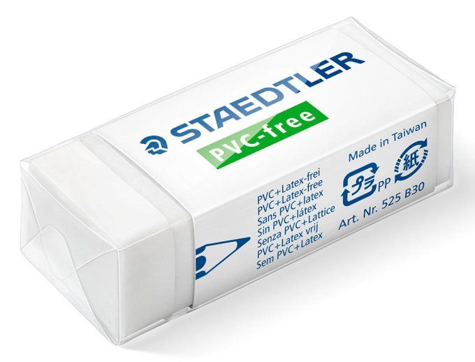 Gomme staedtler 525 b sans pvc ni latex blanche 65 x 23 x 13 mm.
