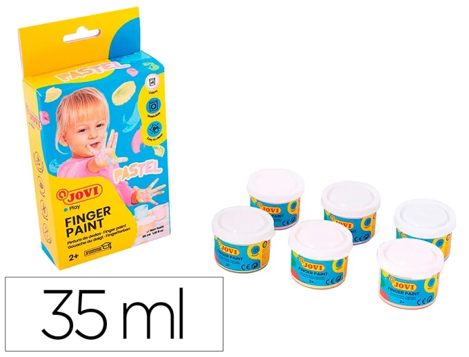 Gouache au doight jovi a base d'eau couleur pastel 6 pots de 35 ml.
