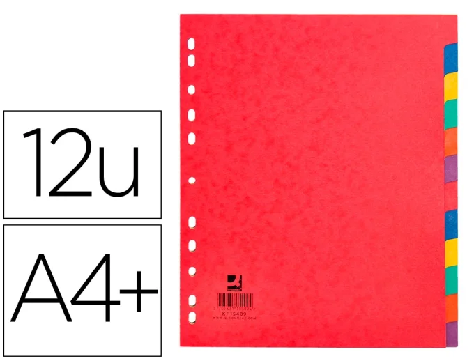 Intercalaire q-connect carte lustrée 225g 12 positions a4+ 212x310mm.