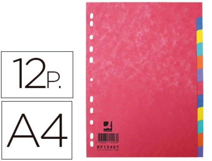 Intercalaire Q-CONNECT  carte lustrée 225g 12 positions a4 210x297mm.