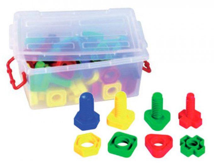 Jeu vis et écrous contient 32 vis 65mm différentes formes 32 écrous 4 coloris assortis boîte.