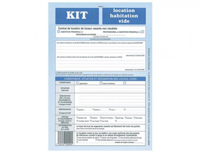 Kit contrat location habitation vide WEBER DIFFUSION , location caution état lieux entrée et sortie
