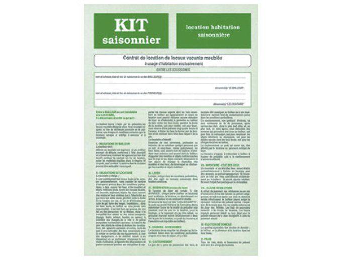 Kit contrat location meublée saisonnière WEBER DIFFUSION  6 pages contrat descriptif inventaire.