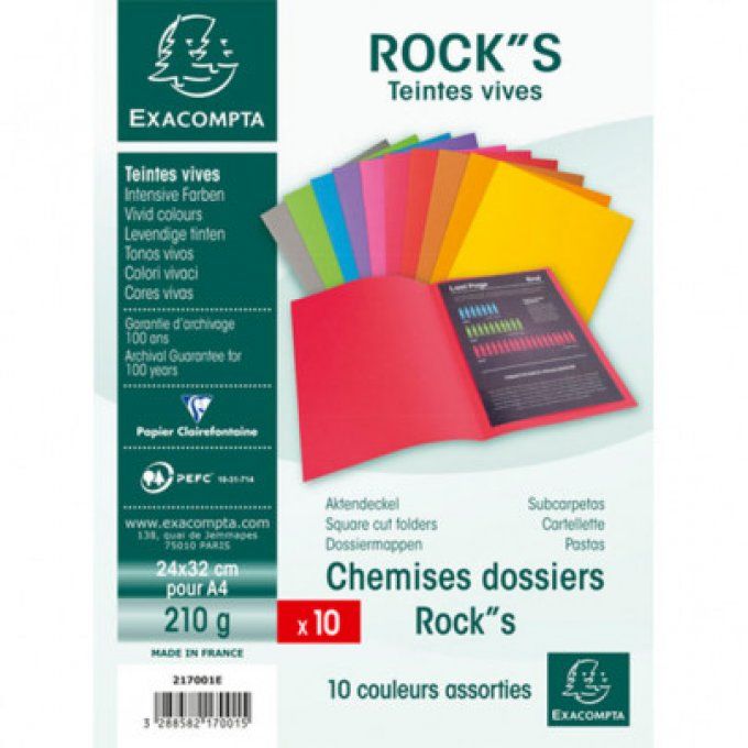 Lot de 10 Chemises EXACOMPTA 220g  couleurs vives