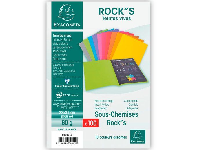 EXACOMPTA Sous-chemise  rock's 220x310mm 80g coloris assortis pack 100 unités.