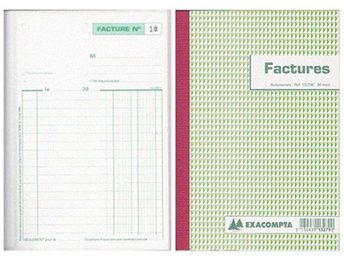 Manifold autocopiant EXACOMPTA 3279E factures tva A5 148x210mm foliotage 50 triplis.