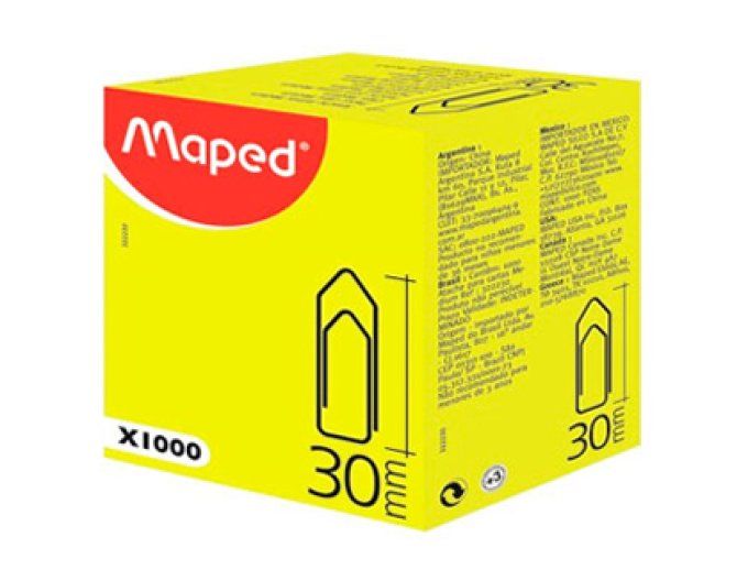 Trombone maped nickelé 30mm boîte carton 1000 unités.