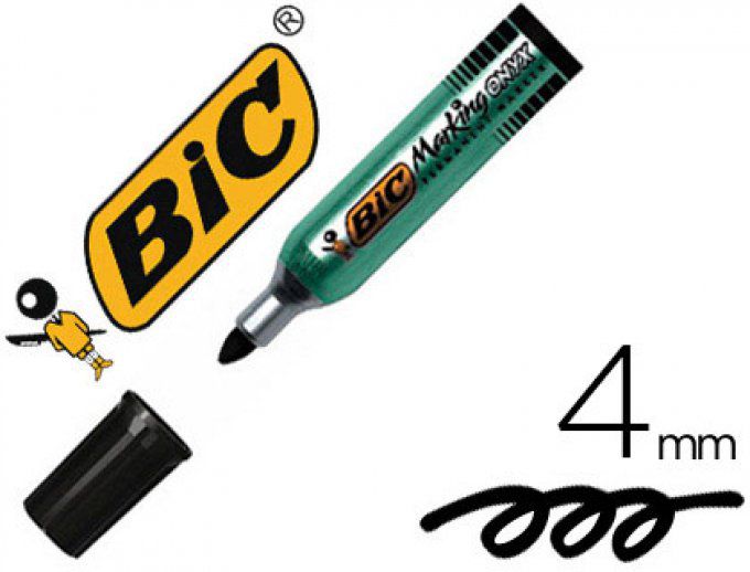 Marqueur BIC permanent onyx marker 1482 pointe ogive tracé 4mm tous supports corps métal noir.