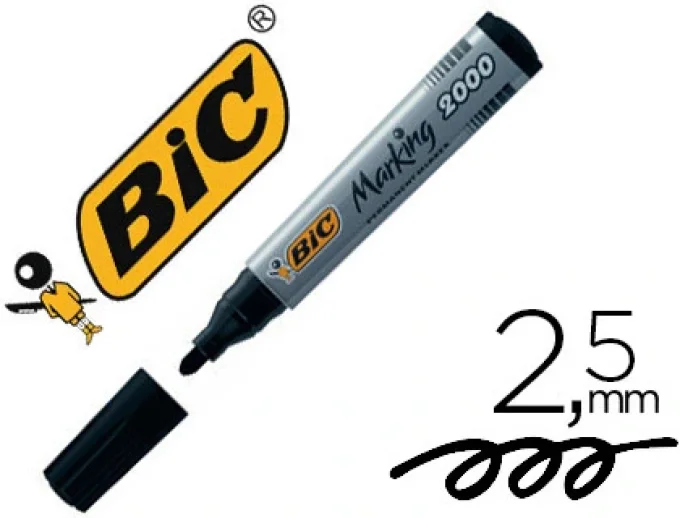Marqueur BIC permanent marking 2000 pointe ogive tracé 2.5mm corps plastique encre base alcool NOIR