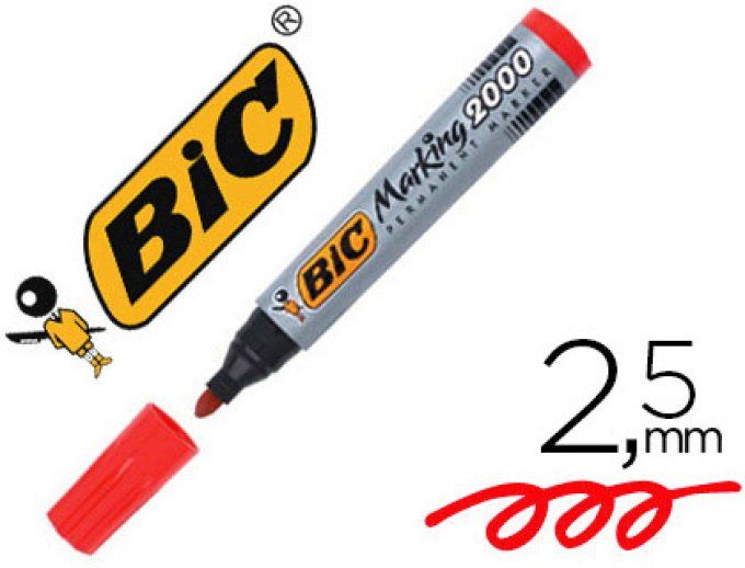 12 Marqueur BIC  permanent marking 2000 pointe ogive tracé 2.5mm corps plastique encre base alcool