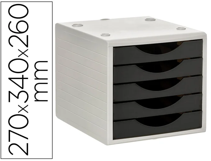 Module de classement q-connect 5 tiroirs coloris noir opaque 270x340x260 mm.