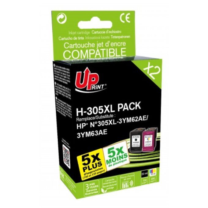UPRINT PACK 2 CARTOUCHES REMANUFACTUREES HP 305XL-REMPLACE 6ZA94AE N/CL