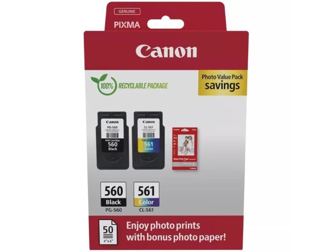 Cartouche canon original pg-560/cl-561 pack 2 unites noir + cyan-magenta-jaune.