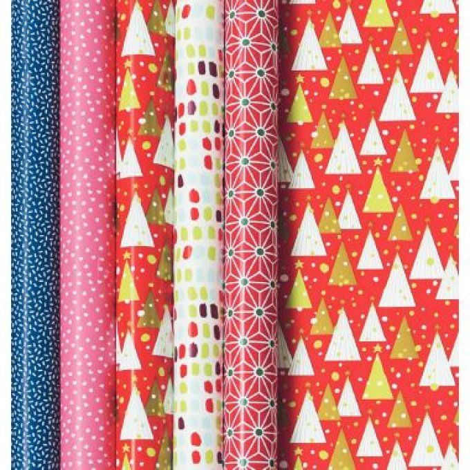Boîte de 10 rouleaux de papier cadeau motifs assortis 2 x 0,70 m