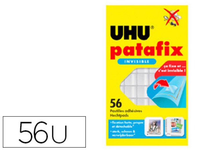 UHU Pastille adhésive uhu invisible double face ultra-fine fixation permanente étui 56 unités.