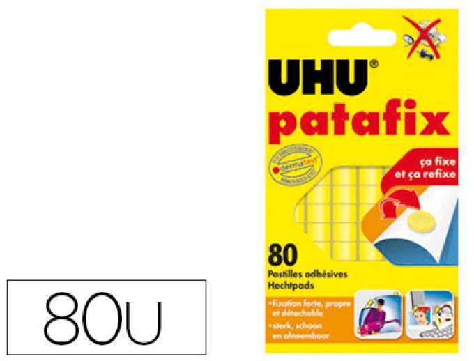 Pastille adhésive UHU patafix fixe momentanément ou définitivement documents objets. Jaune  80 U
