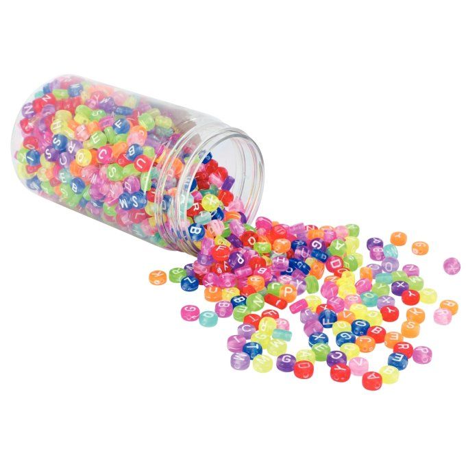 Bocal de 1 200 perles lettre de l'alphabet transparentes assortis