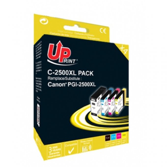 UPRINT C-2500XL BK/C/M/Y PACK 4 CARTOUCHES COMPATIBLES AVEC CANON PGI-2500XL port offert