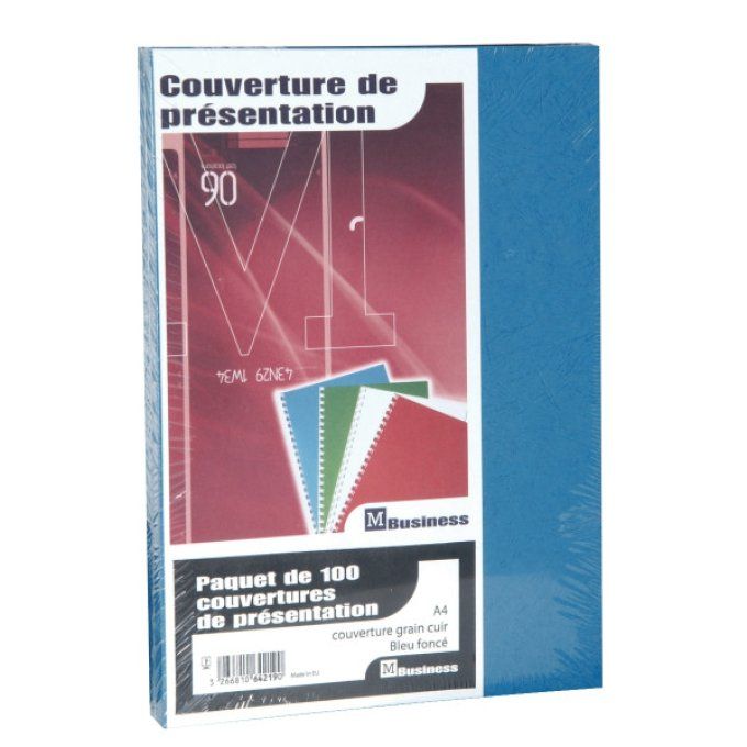 Paquet de 100 couvertures grain cuir 250g A4 bleu PAVO