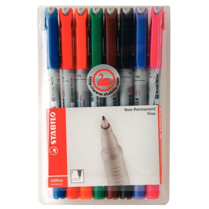 Pochette de 8 feutres STABILO Ohpen effaçables 0,7mm assortis