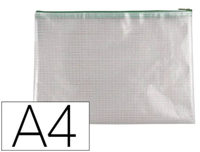 Pochette q-connect porte-documents pvc a4 ouverture supérieure avec fermeture éclair coloris vert.