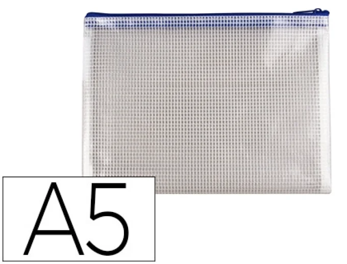 Pochette q-connect porte-documents pvc a5 ouverture supérieure avec fermeture éclair coloris bleu.