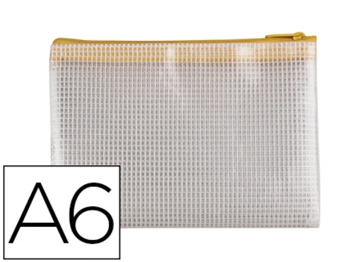 Pochette q-connect porte-documents pvc a6 ouverture supérieure avec fermeture éclair coloris jaune.