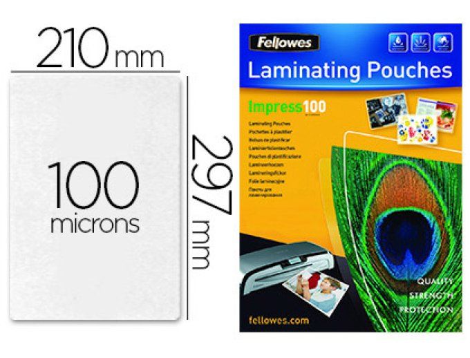 Pochette plastification fellowes à chaud polyester transparent résistant eau  a4 100 microns . 100 U