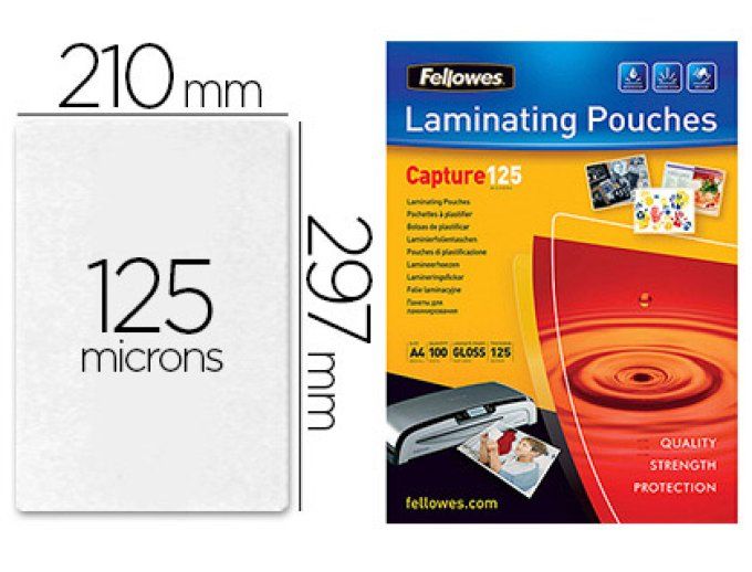 Pochette plastification fellowes à chaud polyester transparent résistant eau format a4 125 microns