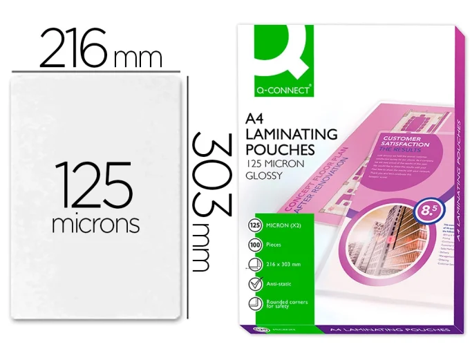 Pochette plastification q-connect à chaud économique format a4 125 microns boîte 100 unités.