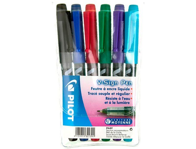 Stylo-feutre PILOT v sign pen écriture moyenne 0.6mm pointe fibre polyester encre intense liquide po