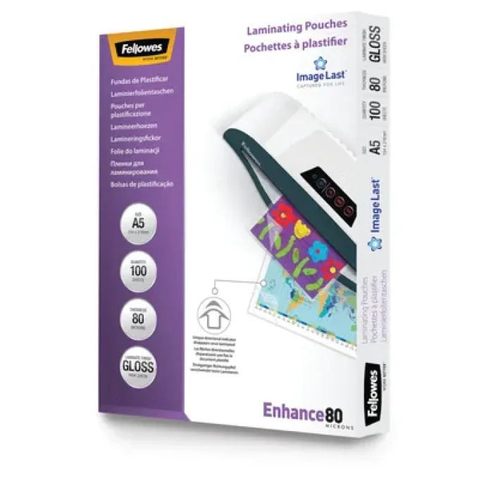 Fellowes Lot de 100 pochettes de plastification brillantes A5 - 80 microns - Haute qualité -
