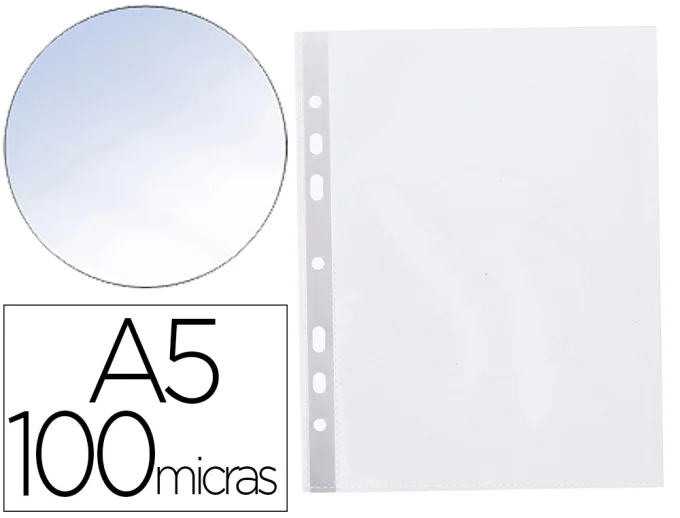 Pochette q-connect polypropylène 10/100e perforée ouverture dessus a5 148x210mm sachet 100 unités.