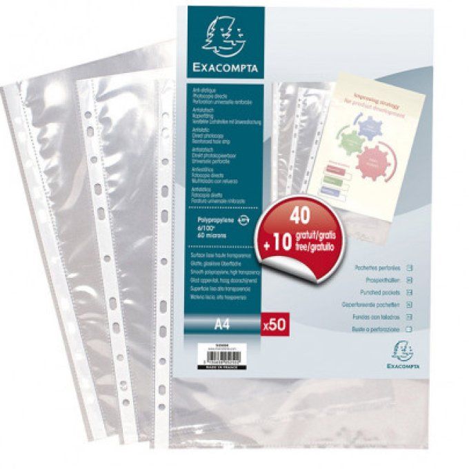 EXACOMPTA 50 Pochettes perforées EXACOMPTA A4 6/100 ème