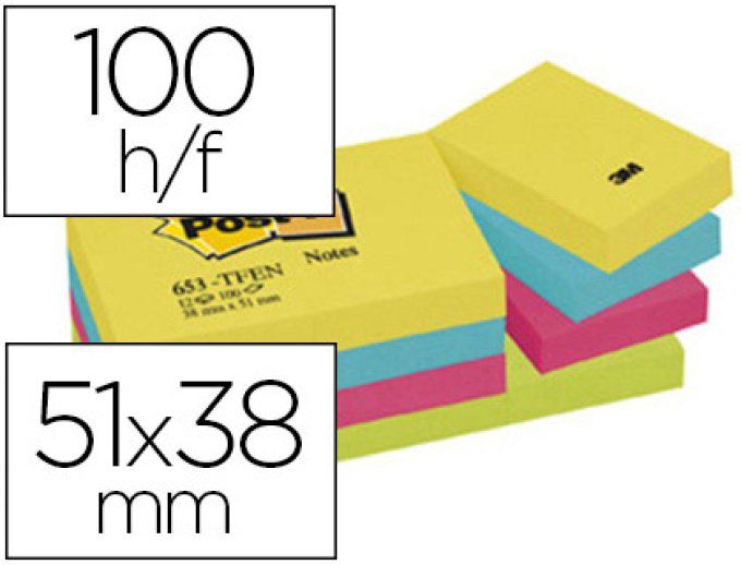 12 blocs-notes de 100 feuilles POST-IT  adhésifs énergie 38 x 51 mm .4 coloris