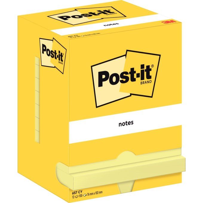 Lot de 12 blocs de 100 feuilles POST-IT notes jaune, 76 x 102 mm