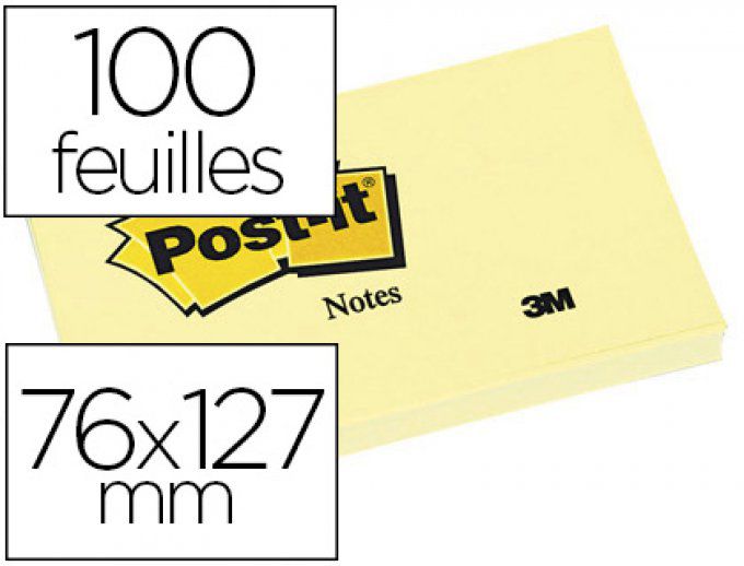 Bloc-note POST-IT 655 76x127mm 100f/bloc repositionnables coloris jaune.