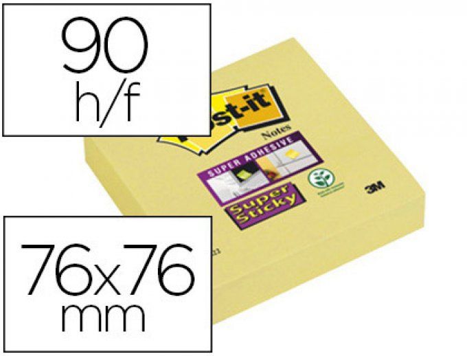  Bloc-notes  POST-IT super sticky 76x76mm 90f repositionnables coloris jaune.
