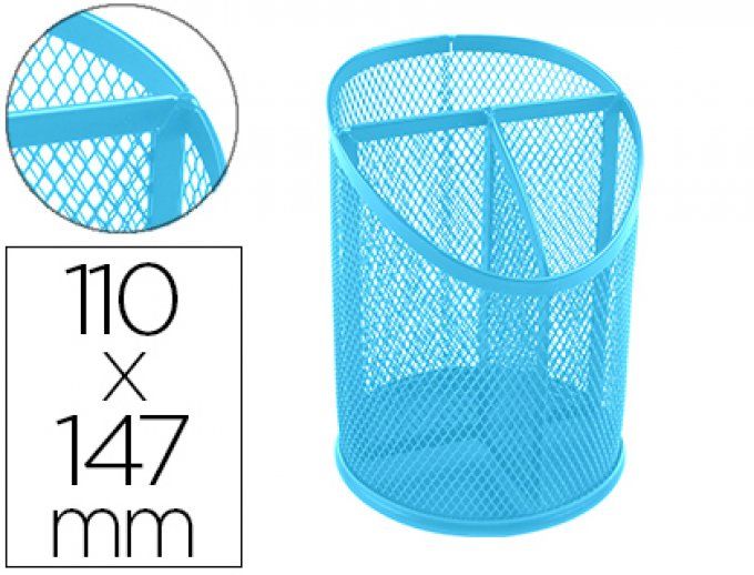 Pot a crayons Q-CONNECT maille métallique 3 compartiments hauteur 147 mm diamètre 110 mm turquoise