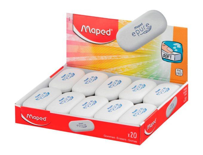 Presentoir de 20 gommes maped epure sans phtalates formes classiques efficacite maximale
