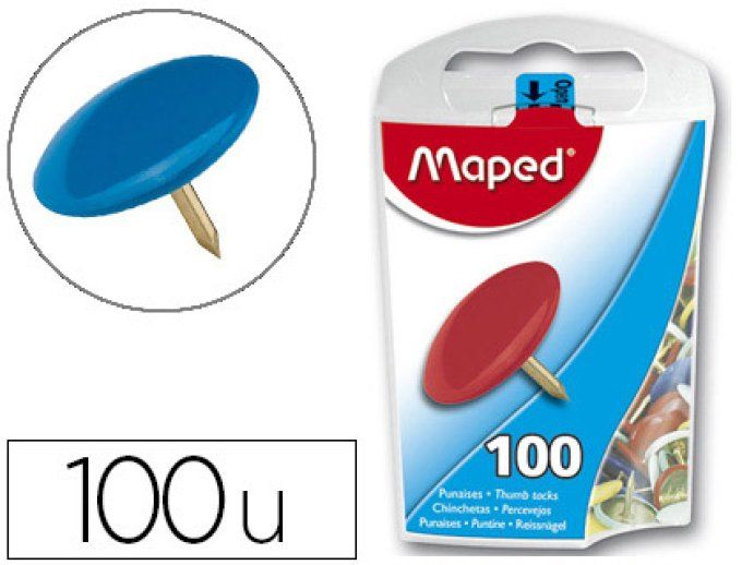 MAPED Punaise maped coloris assortis diamètre 10mm boîte distributrice 100 unités.