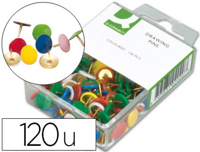 Punaise Q-CONNECT diamètre 10mm coloris assortis boîte plastique 120 unités.