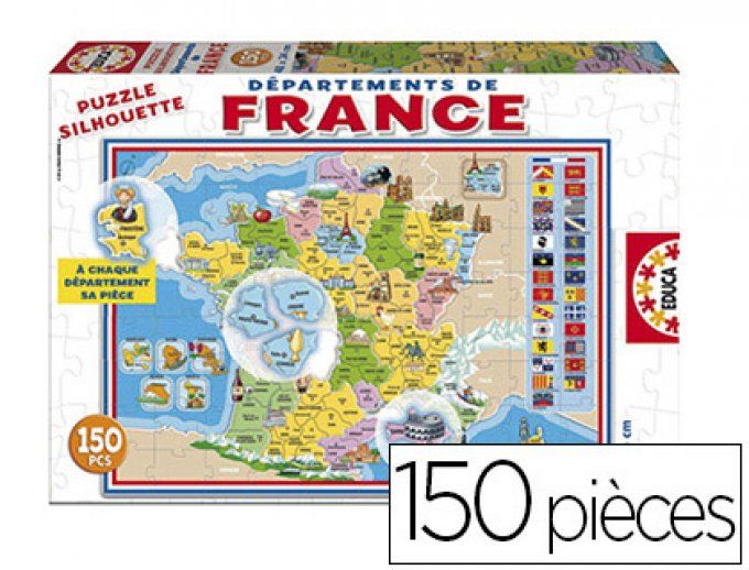 Puzzle éducatif 34x48cm 150 pièces thème les départements de france dès 3 ans.