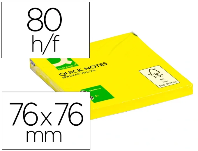 Lot de 6 Blocs-notes q-connect quick notes couleurs néon 76x76mm 80f repositionnables