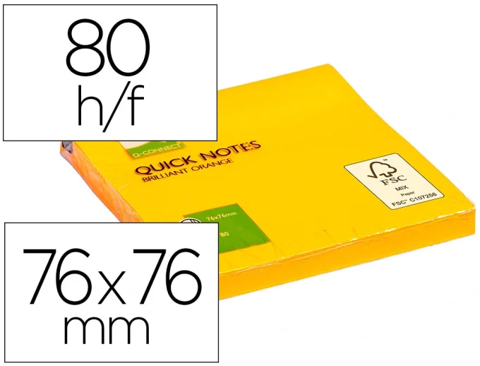Lot de 6 Blocs-notes q-connect quick notes couleurs néon 76x76mm 80f repositionnables